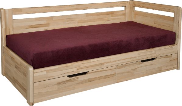 Masivní rozkládací postel Kombi, s roštem a matrací lak, 90x200 cm, buk, pouze levé, bez opěrek