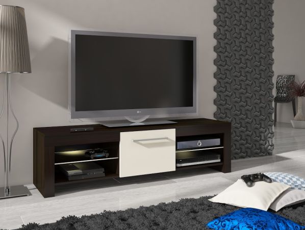 TV stolek Flex bílá-bílý pololesk, modrá (LED 06)