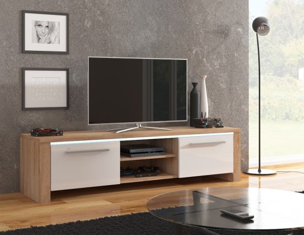 TV stolek Helix bez osvětlení, bílá-bílý pololesk