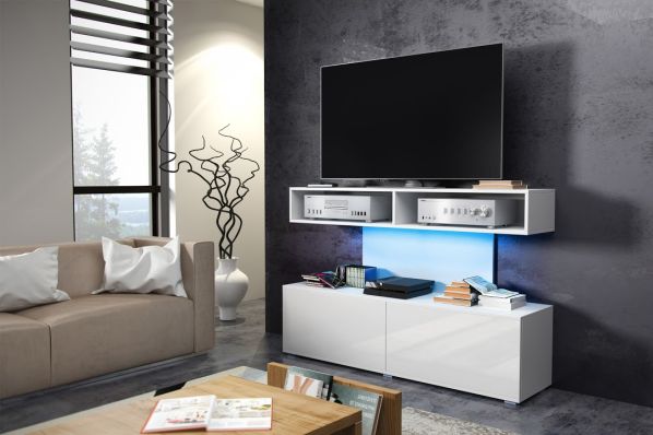 TV stolek Rex modrá (LED 12), bílá-černý pololesk