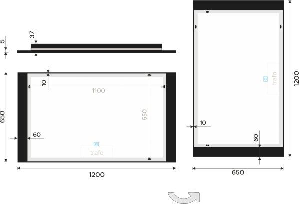 Černé LED zrcadlo ZPC 41006V-90 120x65 cm