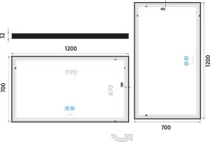 Černé LED zrcadlo ZPC 13006VX-90 120x70 cm