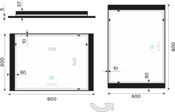 Černé LED zrcadlo ZPC 41003V-90 80x60 cm