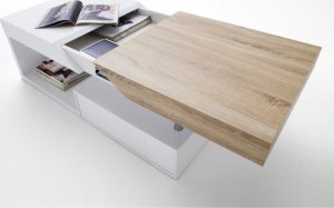 Designový konferenční stolek, bílý lesk / dub sonoma, MELIDA