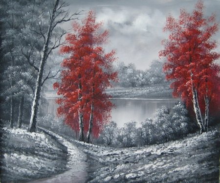 Obraz - Krajina s červenými stromy