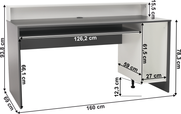 PC stůl Atalay grafit/bílá