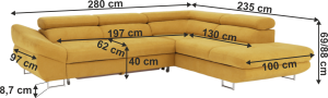 Rohová sedací souprava Chambre, pravá rozkládací hořčicová