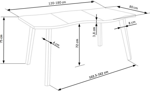 Rozkládací jídelní stůl DICKSON 120-180/80 cm